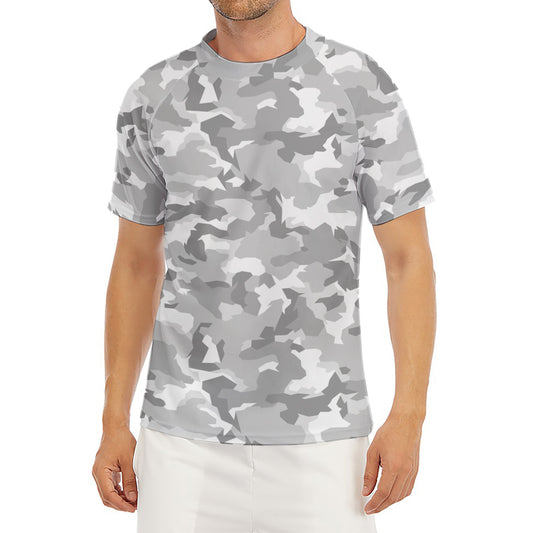 White Snow Camouflage Print Men's Short Sleeve Rash Guard