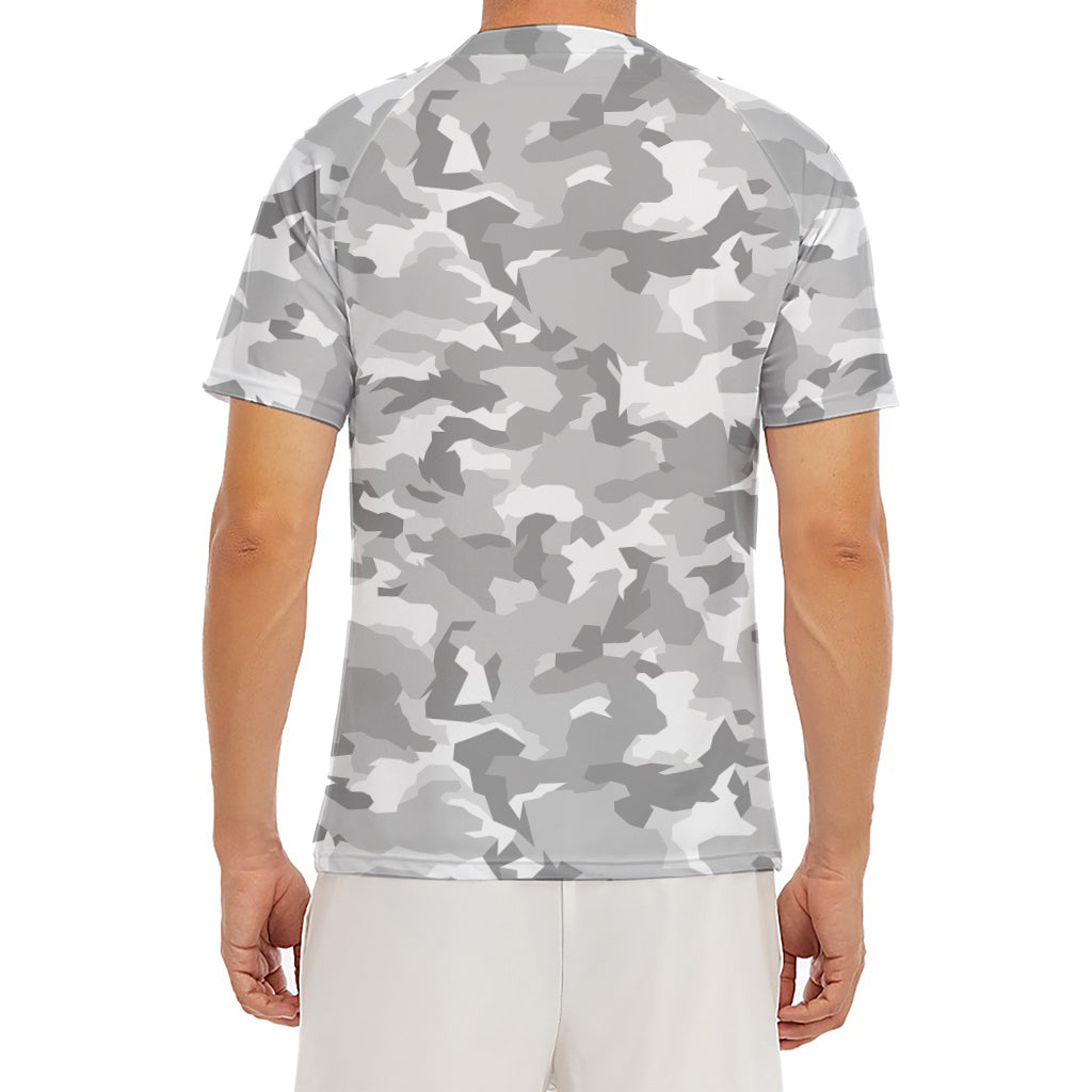 White Snow Camouflage Print Men's Short Sleeve Rash Guard