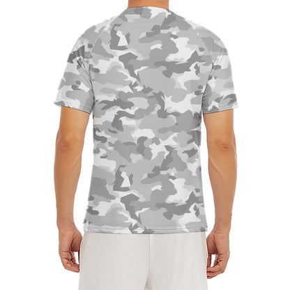 White Snow Camouflage Print Men's Short Sleeve Rash Guard
