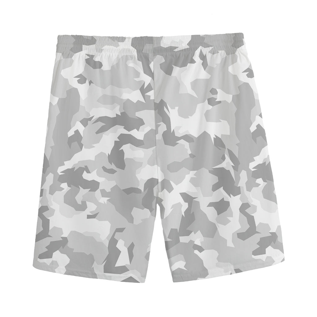 White Snow Camouflage Print Men's Sports Shorts