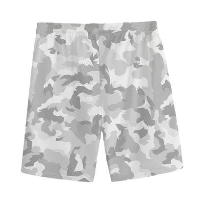 White Snow Camouflage Print Men's Sports Shorts