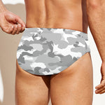 White Snow Camouflage Print Men's Swim Briefs