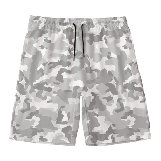 White Snow Camouflage Print Men's Swim Trunks