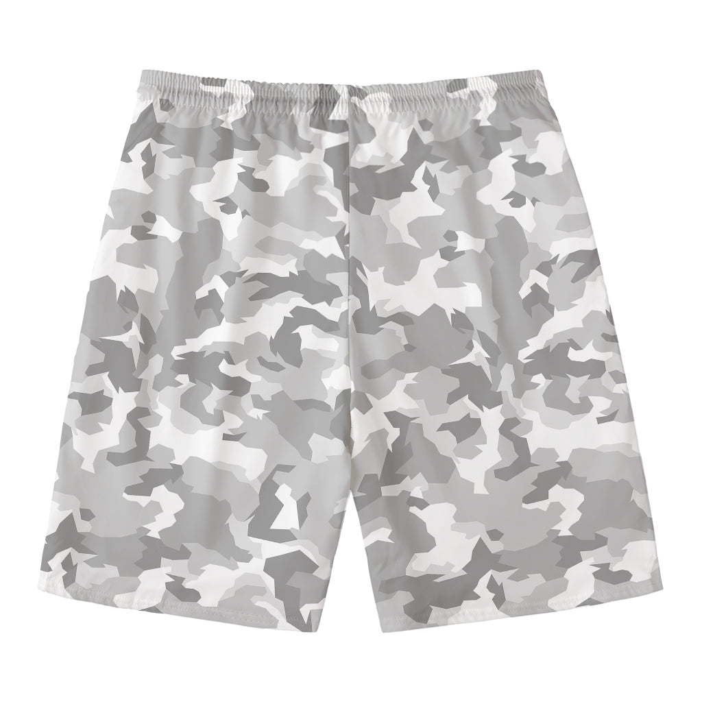 White Snow Camouflage Print Men's Swim Trunks