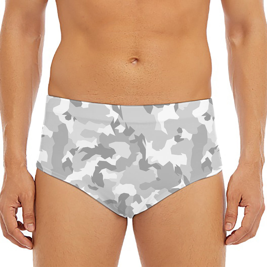 White Snow Camouflage Print Men's Triangle Swim Briefs