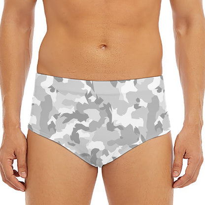 White Snow Camouflage Print Men's Triangle Swim Briefs