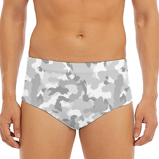 White Snow Camouflage Print Men's Triangle Swim Briefs