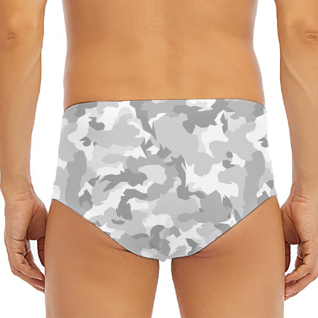 White Snow Camouflage Print Men's Triangle Swim Briefs