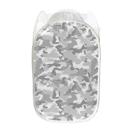 White Snow Camouflage Print Mesh Laundry Hamper