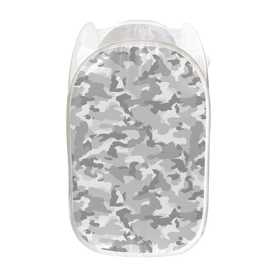 White Snow Camouflage Print Mesh Laundry Hamper