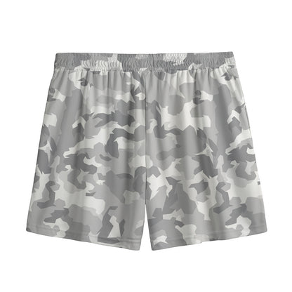 White Snow Camouflage Print Mesh Shorts
