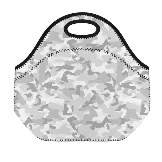 White Snow Camouflage Print Neoprene Lunch Bag