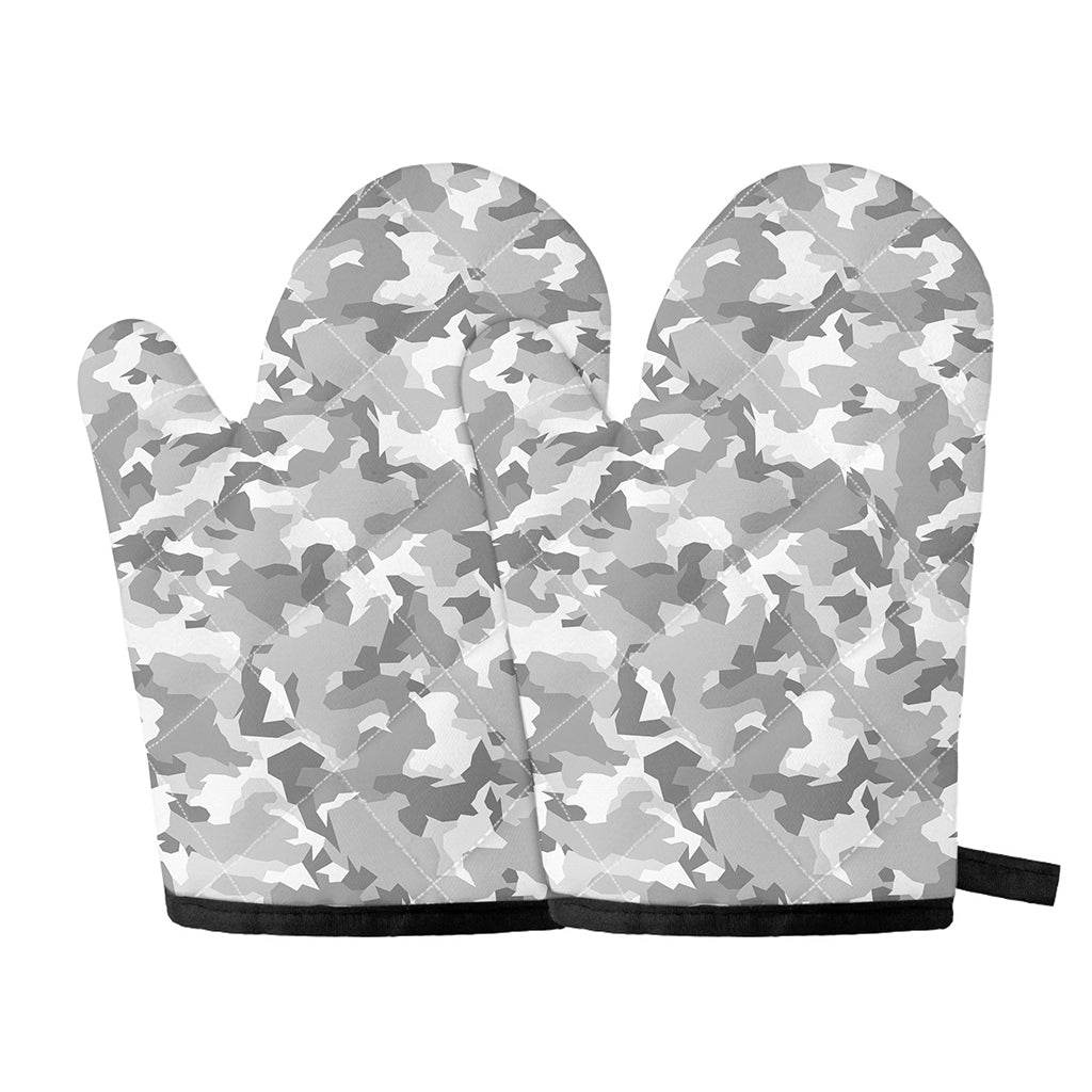 White Snow Camouflage Print Oven Mitts