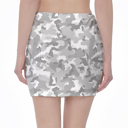 White Snow Camouflage Print Pencil Mini Skirt