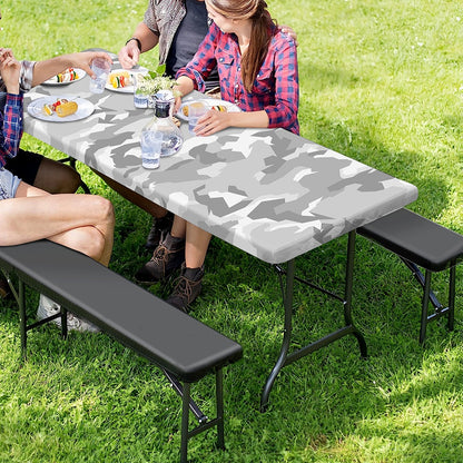 White Snow Camouflage Print Picnic Table Cover