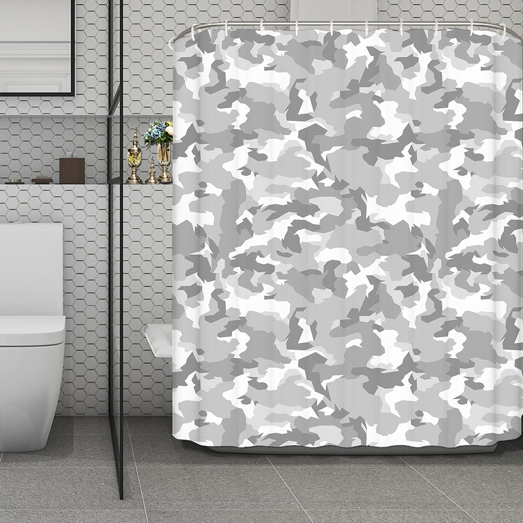 White Snow Camouflage Print Polyester Shower Curtain