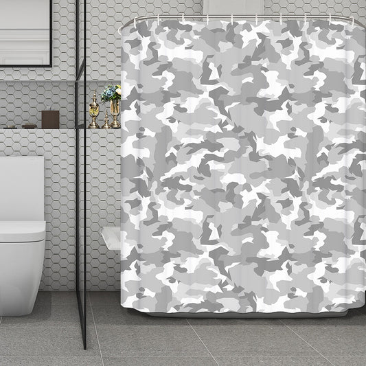 White Snow Camouflage Print Polyester Shower Curtain