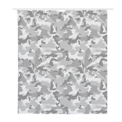 White Snow Camouflage Print Polyester Shower Curtain