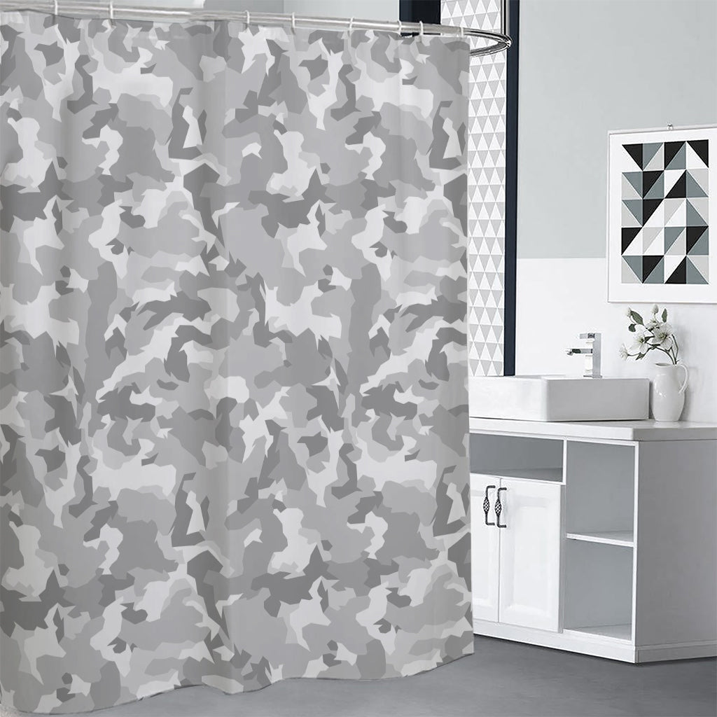 White Snow Camouflage Print Premium Shower Curtain