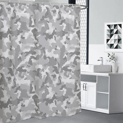 White Snow Camouflage Print Premium Shower Curtain
