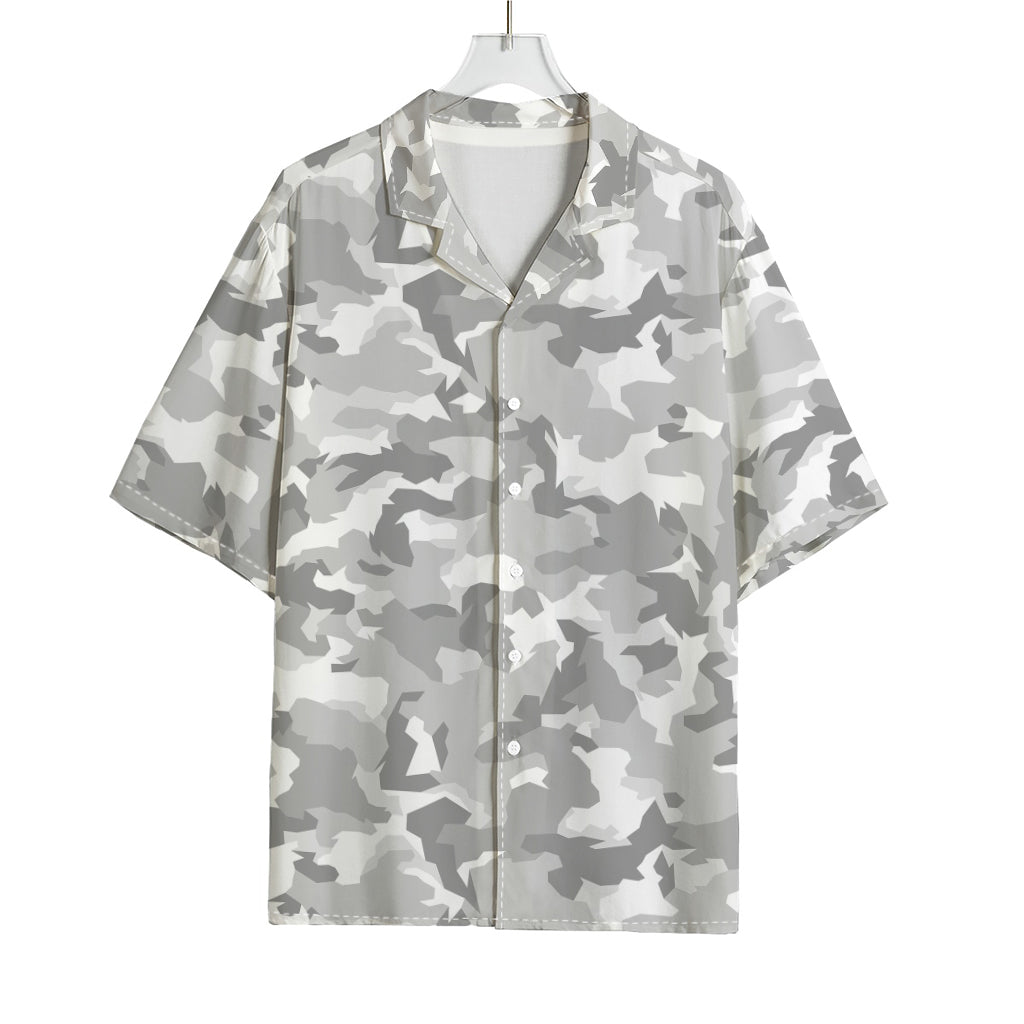 White Snow Camouflage Print Rayon Hawaiian Shirt