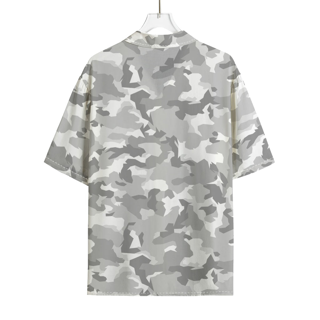 White Snow Camouflage Print Rayon Hawaiian Shirt