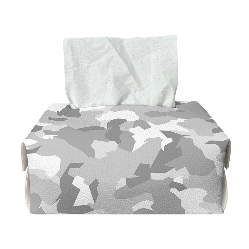 White Snow Camouflage Print Rectangle Tissue Box Cover