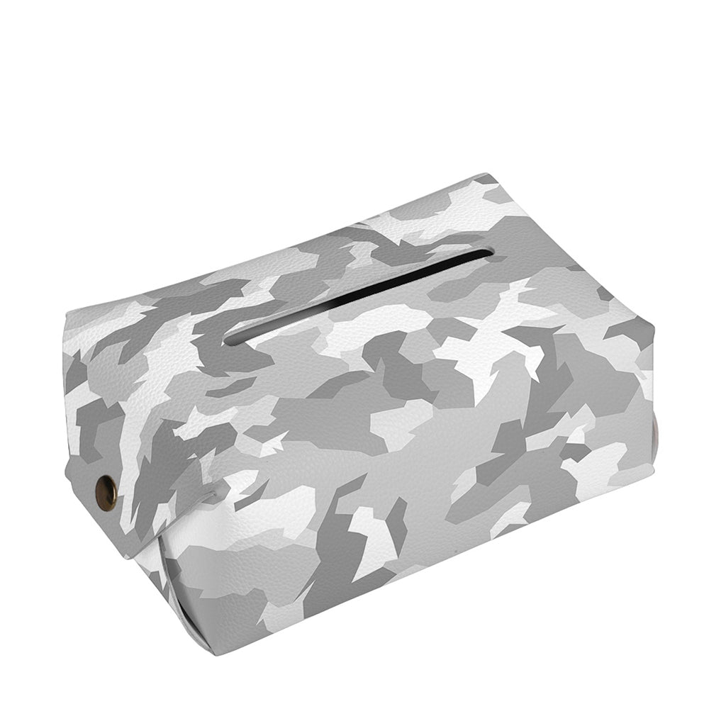 White Snow Camouflage Print Rectangle Tissue Box Cover