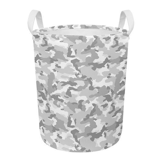 White Snow Camouflage Print Round Laundry Basket