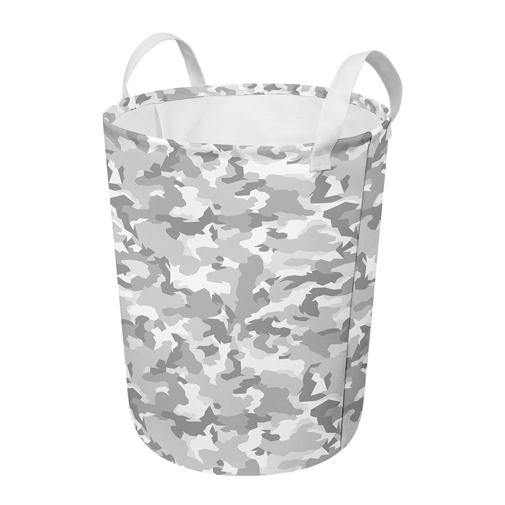 White Snow Camouflage Print Round Laundry Basket