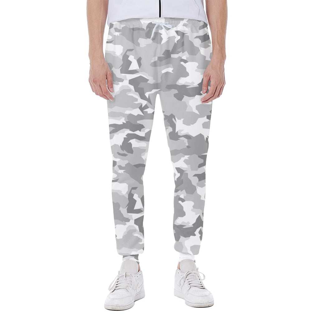 White Snow Camouflage Print Scuba Joggers