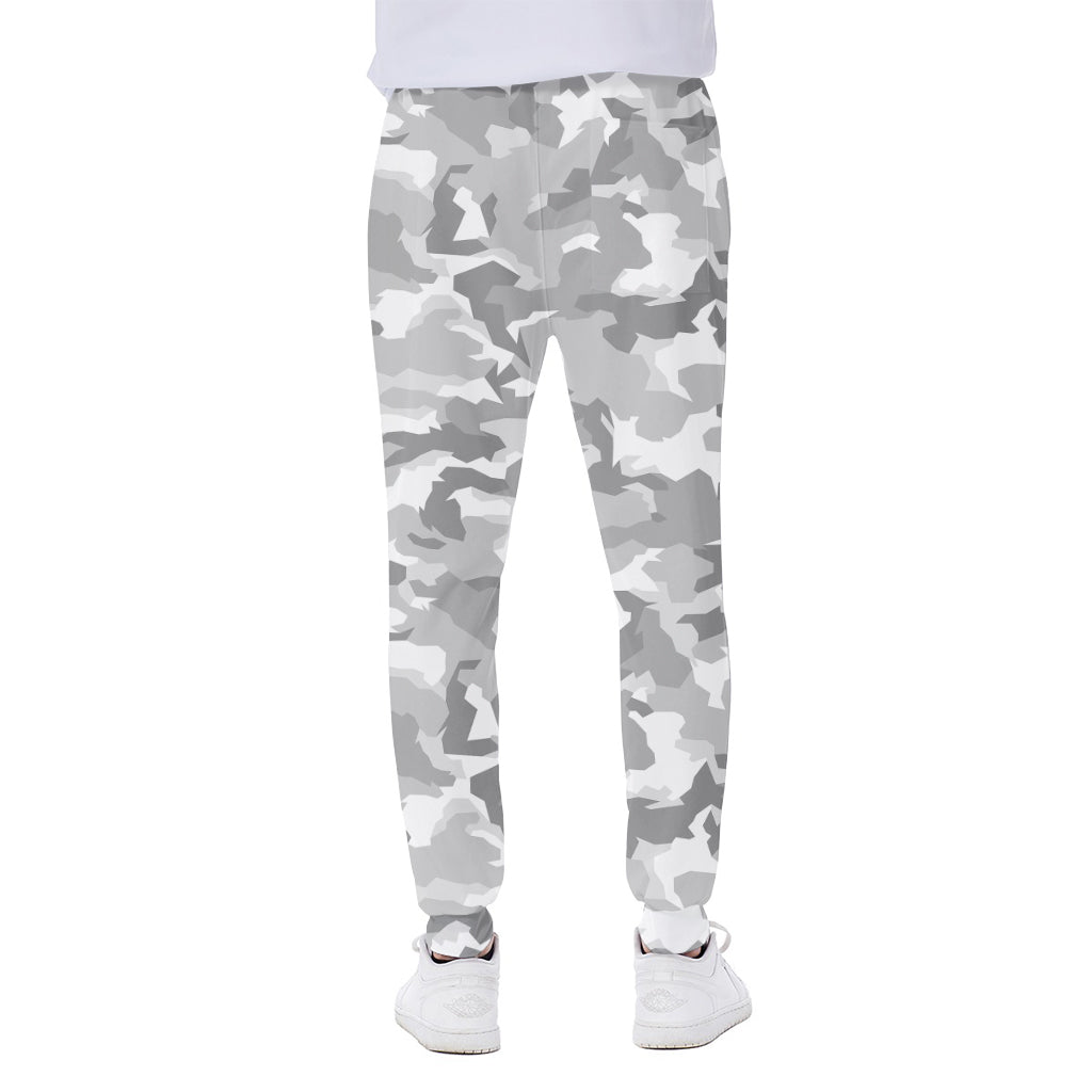 White Snow Camouflage Print Scuba Joggers