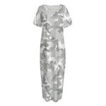 White Snow Camouflage Print Short Sleeve Long Nightdress