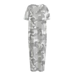White Snow Camouflage Print Short Sleeve Long Nightdress