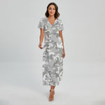 White Snow Camouflage Print Short Sleeve Maxi Dress