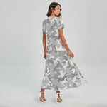 White Snow Camouflage Print Short Sleeve Maxi Dress