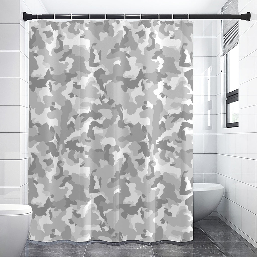 White Snow Camouflage Print Shower Curtain