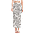 White Snow Camouflage Print Side Slit Maxi Skirt