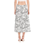 White Snow Camouflage Print Side Slit Midi Skirt
