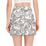White Snow Camouflage Print Side Slit Mini Skirt