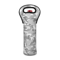 White Snow Camouflage Print Single Neoprene Wine Tote