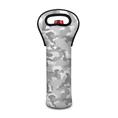 White Snow Camouflage Print Single Neoprene Wine Tote