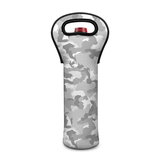 White Snow Camouflage Print Single Neoprene Wine Tote