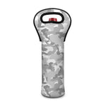 White Snow Camouflage Print Single Neoprene Wine Tote