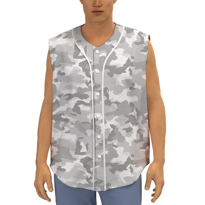 White Snow Camouflage Print Sleeveless Baseball Jersey