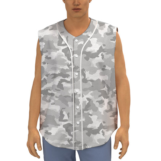 White Snow Camouflage Print Sleeveless Baseball Jersey