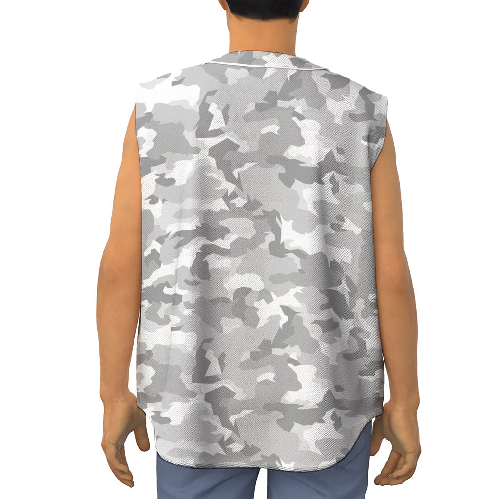 White Snow Camouflage Print Sleeveless Baseball Jersey