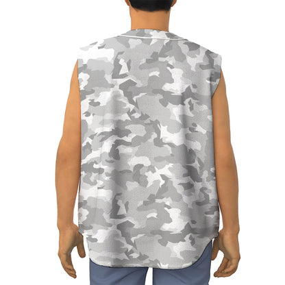 White Snow Camouflage Print Sleeveless Baseball Jersey