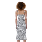 White Snow Camouflage Print Slim Fit Midi Cami Dress