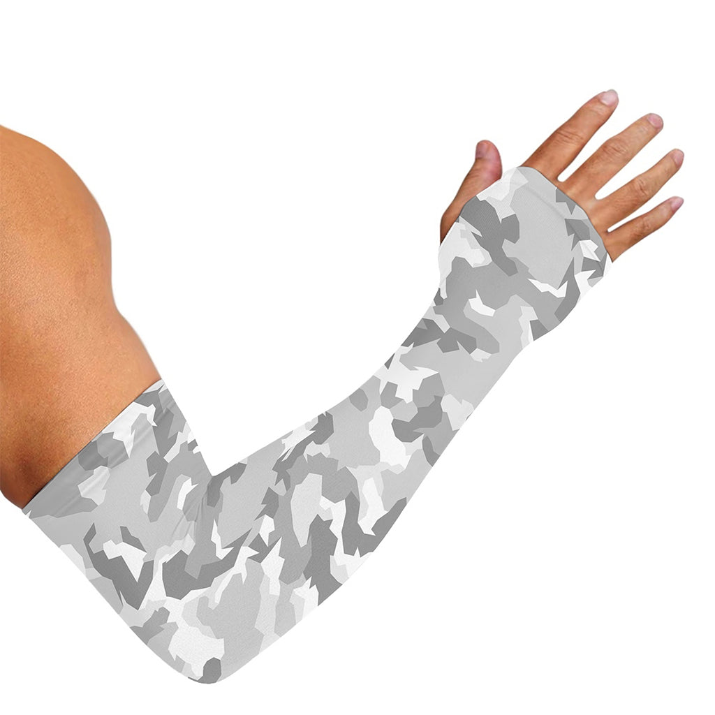 White Snow Camouflage Print Sun Protection Arm Sleeves